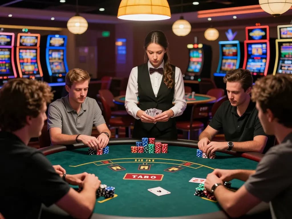 Players engaging in a high-stakes Texas Hold'em game at a casino poker table, showcasing strategy and excitement in the DA88 atmosphere.