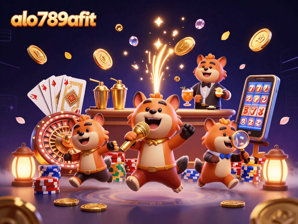 Experience excitement at alo789afit with hyena characters entertaining in a vibrant casino scene.