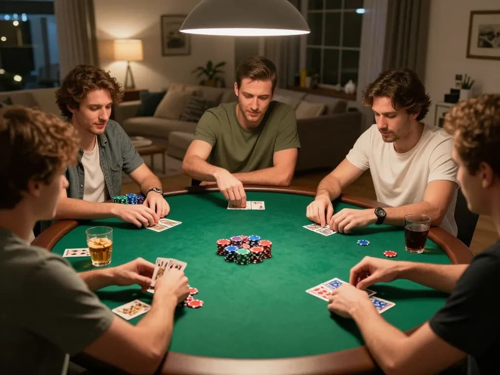 Join friends for a thrilling home poker night featuring tubidy music, vibrant chips, and excitement.