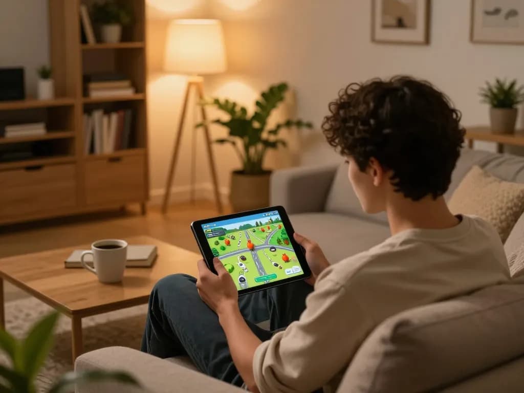 Coinvolgente gameplay di chicken road recensioni in un accogliente ambiente domestico sul tablet.