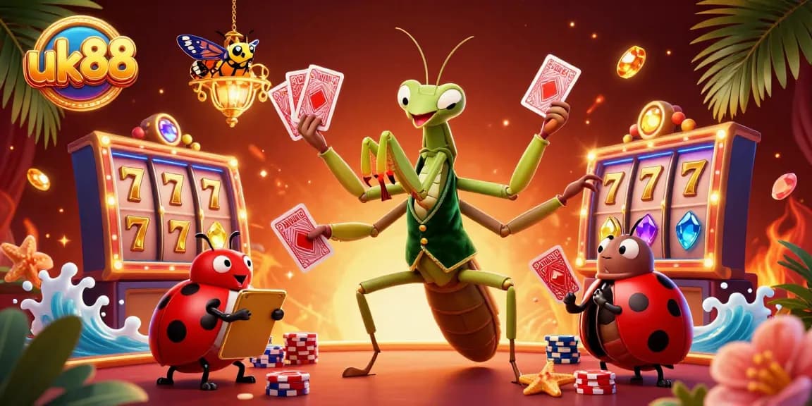 Experience exhilarating gameplay at uk88 with characters enjoying casino thrills, including slot machines and vibrant atmosphere.