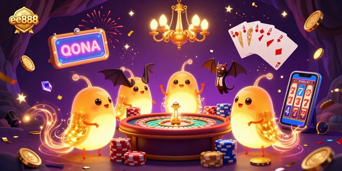 Experience exciting wins with ee888 in this vibrant casino scene, featuring glowworms and a bat dealer.