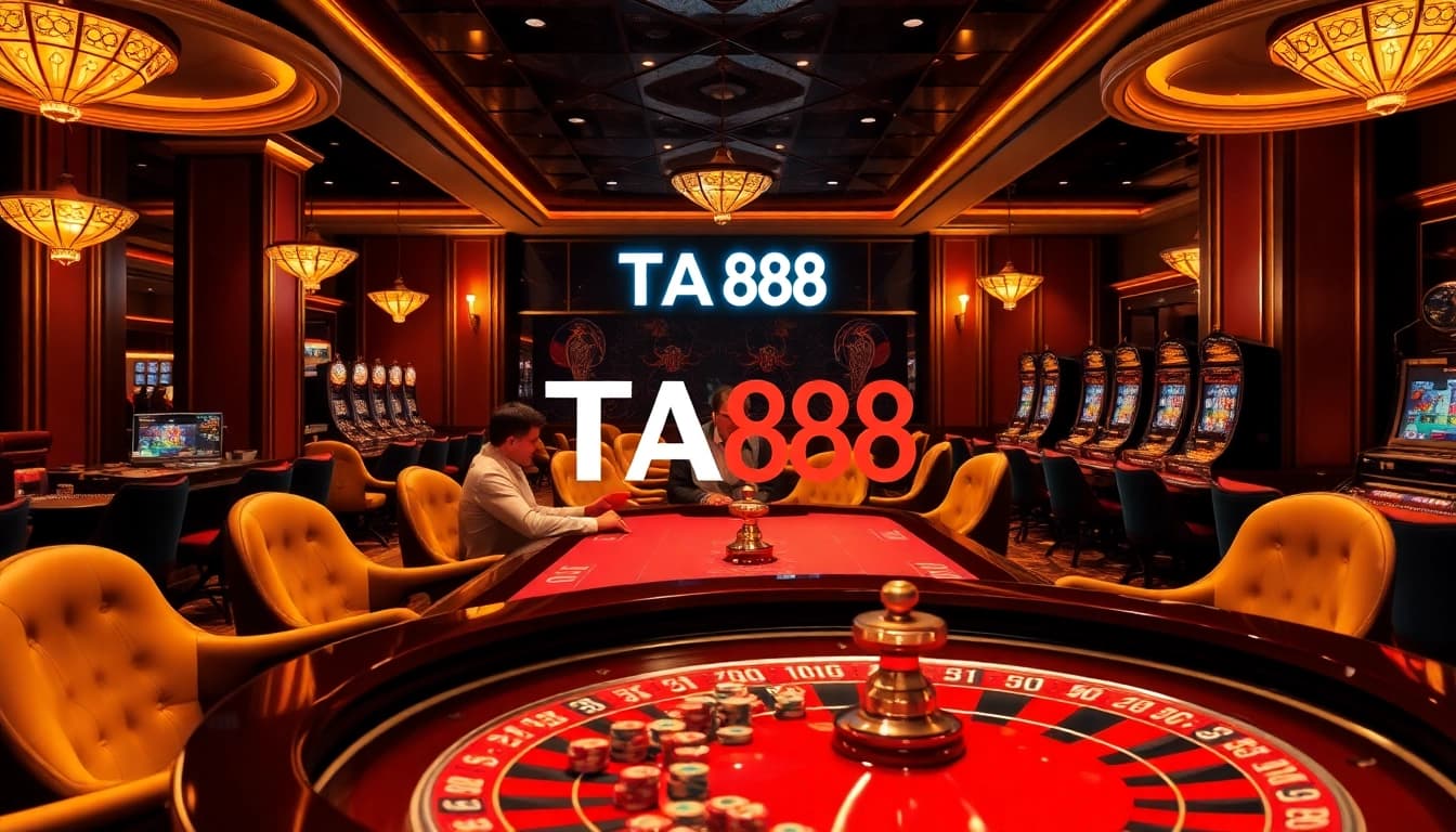 Players enjoying a high-stakes poker game at TA88's luxurious casino.