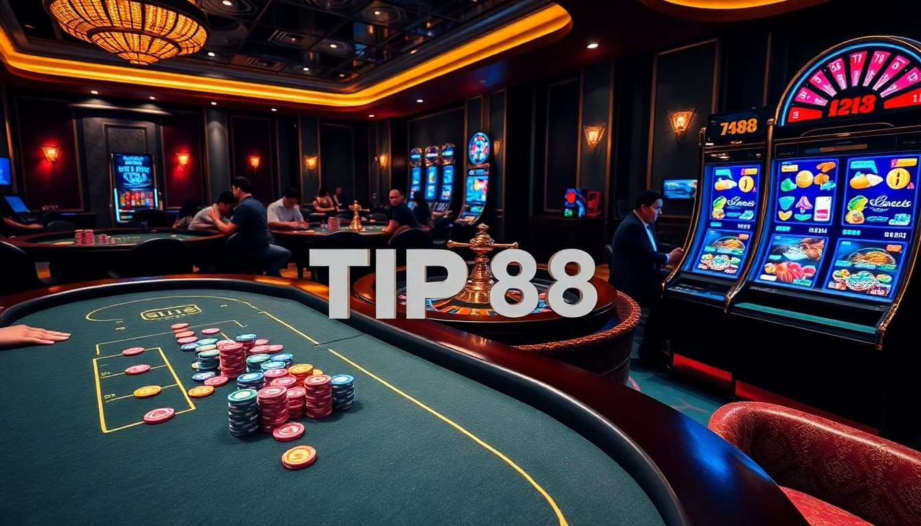 Experience luxury gaming action at TIP88's casino, featuring poker, roulette, and slots.
