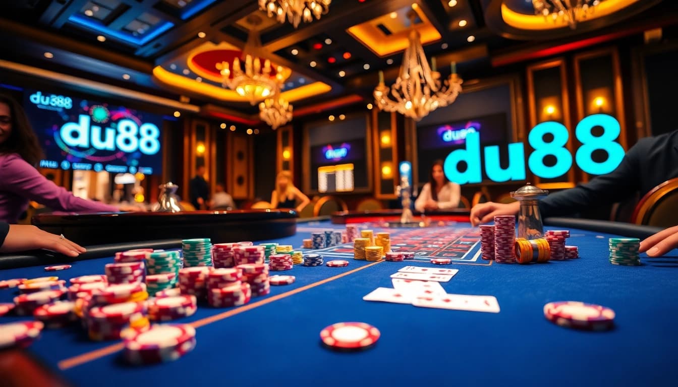 Gamble at du88's vibrant casino table, featuring exciting poker action and colorful chips.