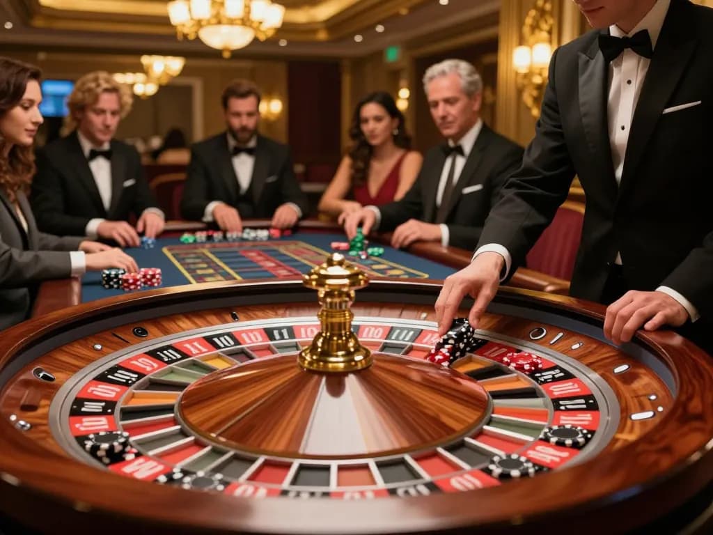 Spin the roulette wheel at https://da88.navy/ as players place their strategic bets in a luxurious setting.