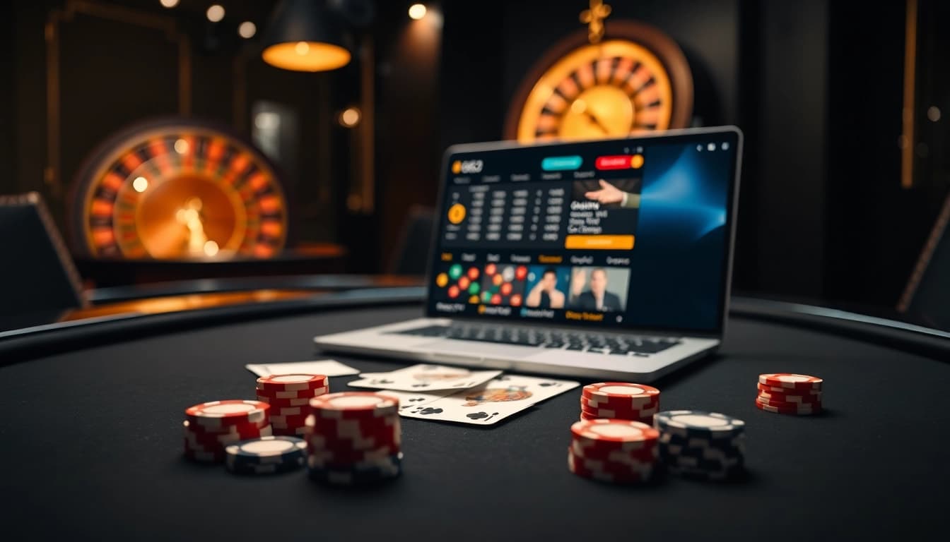 Experience the excitement of online gambling with 6623 at a luxurious poker table.