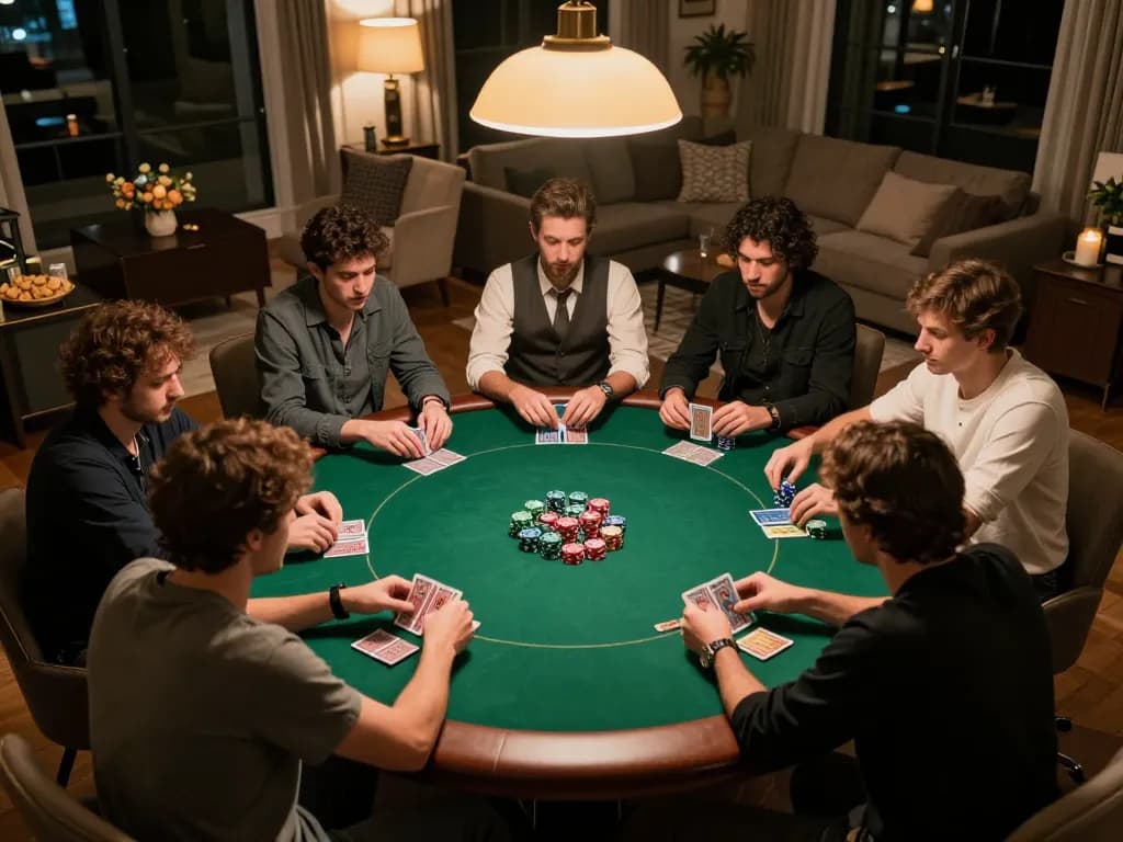 Players engage in a friendly poker game at home, showcasing ee88's vibrant atmosphere and strategies.