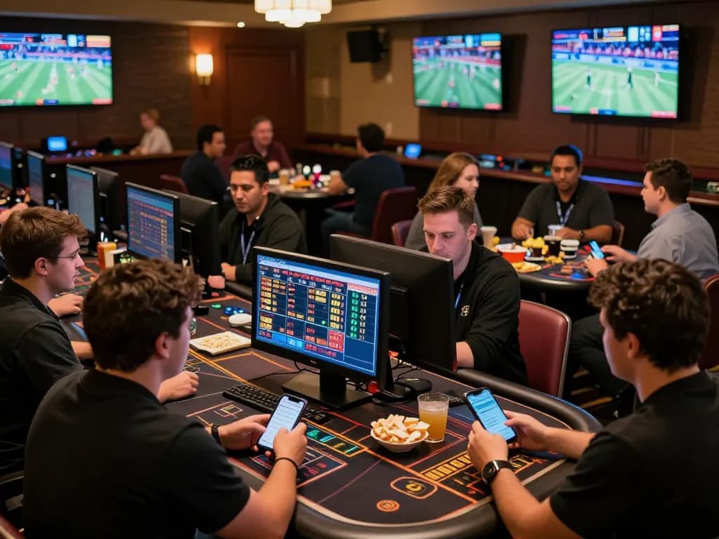 Exciting sports betting scene at HITCLUB casino with bettors engaged in live action.