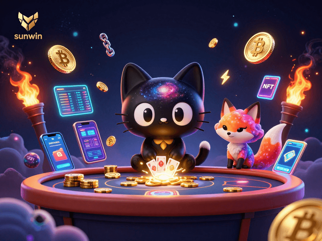 Experience the thrill of winning at sunwin with vibrant cosmic elements and engaging characters.