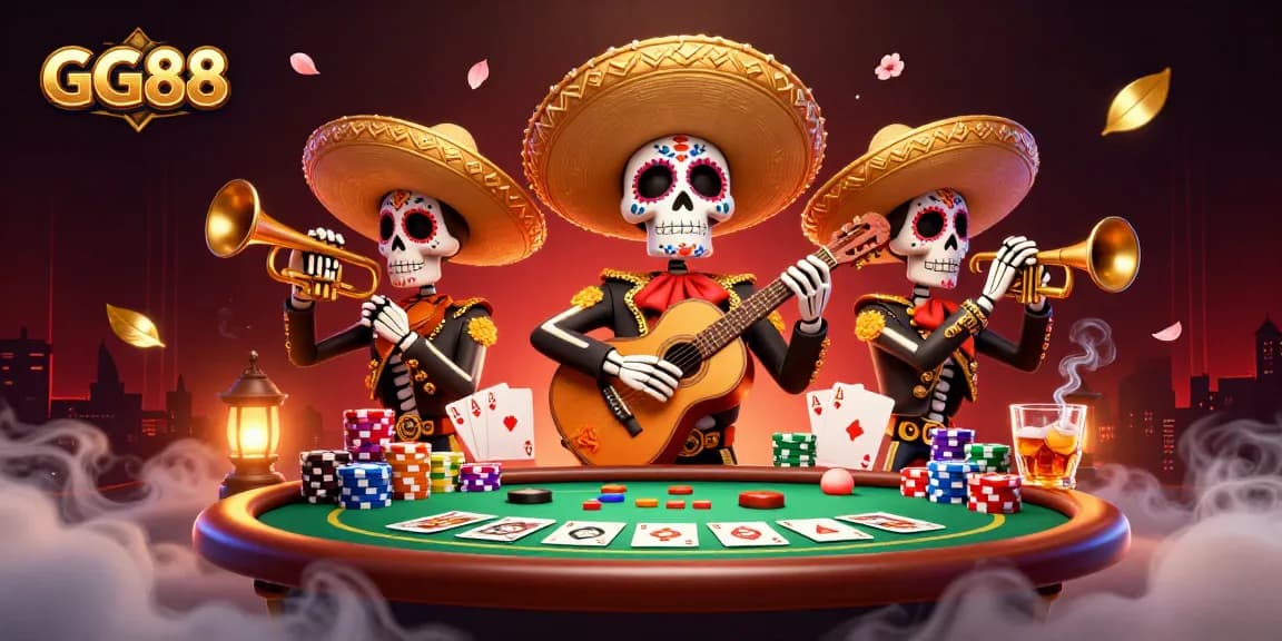 Engage in lively gaming at GG88 with vibrant mariachi characters and captivating poker elements.