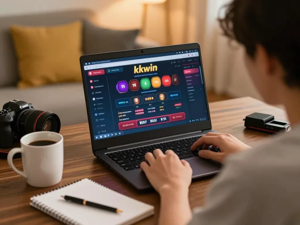 Intense online gaming session at home with kkwin, displaying a laptop interface, showcasing strategic gameplay.