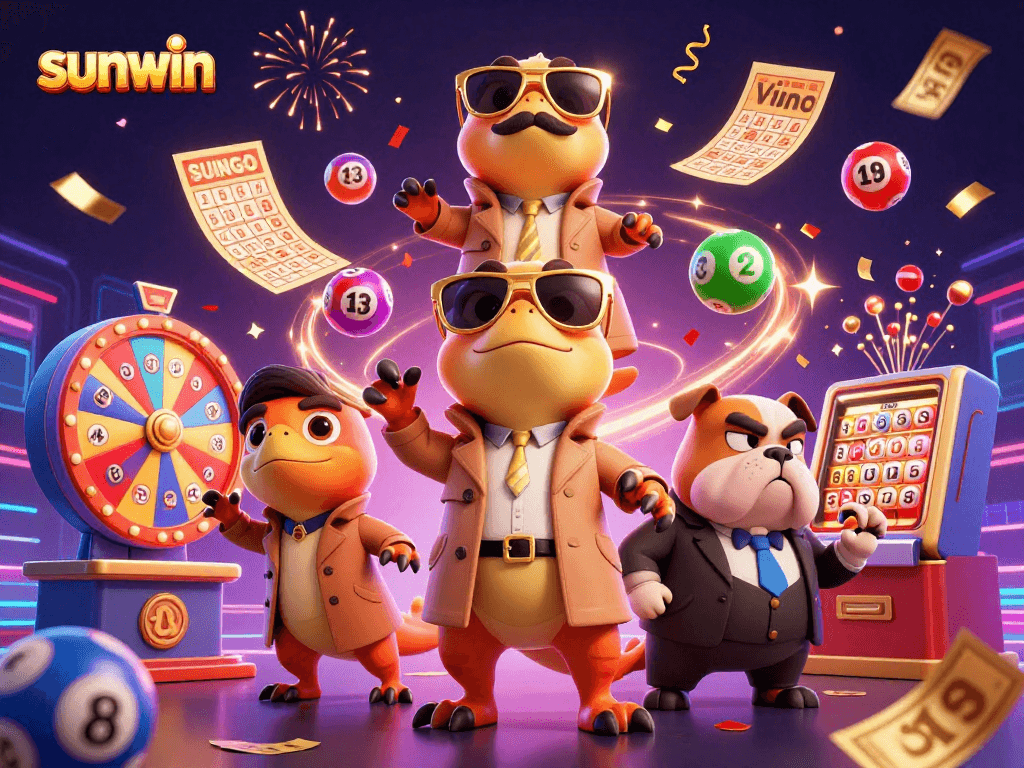 sunwin engages players with vibrant lottery themes and energetic casino elements in a dynamic scene