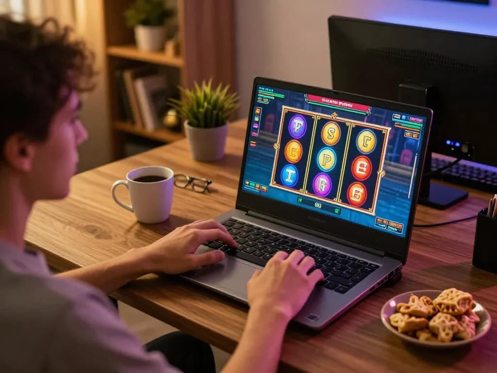 Player enjoying exciting slots experience on Plataforma DW8 in a cozy home setup