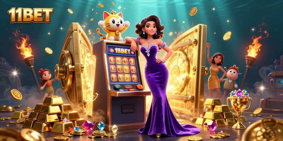 Experience the thrill of winning with 11BET in this vibrant casino-themed illustration.