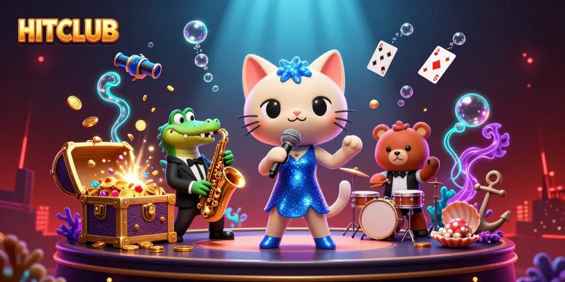 Experience the excitement of HITCLUB with dazzling casino characters and vibrant gambling elements.