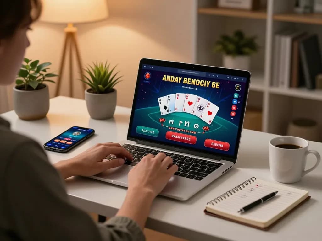 Sapporo-dogscafe member engaging in online gaming with laptop showcasing blackjack strategy.