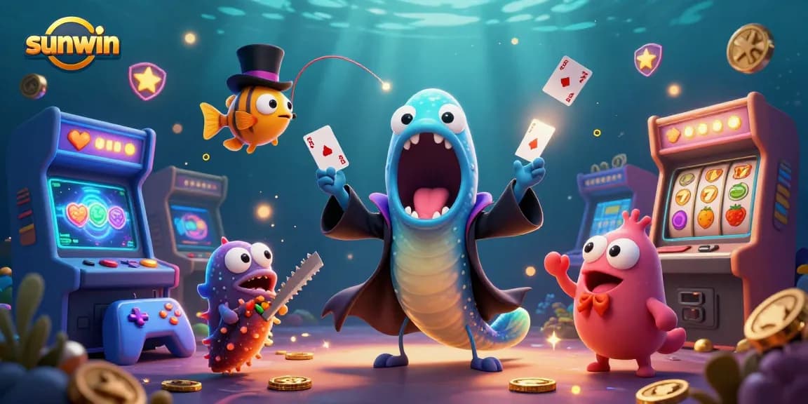 Experience thrilling magic tricks with sunwin, where a bioluminescent gulper eel and friends showcase their talents in a vibrant casino scene.