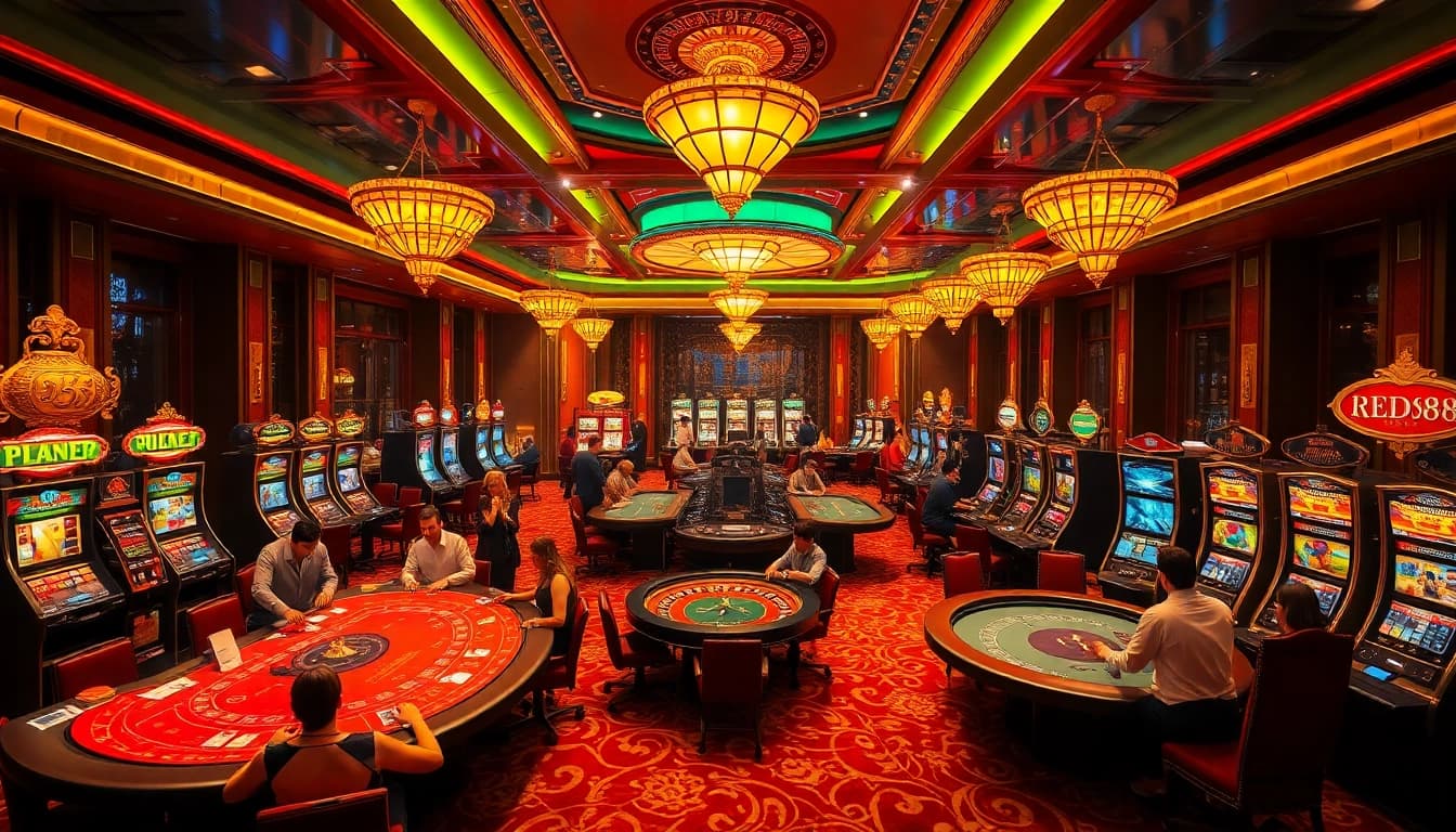 Experience the thrilling atmosphere of https://red88.br.com/ with excited players at casino tables.