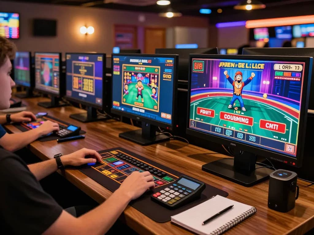 FABET player strategically engaging with live dealer tables and slots in a modern online casino environment