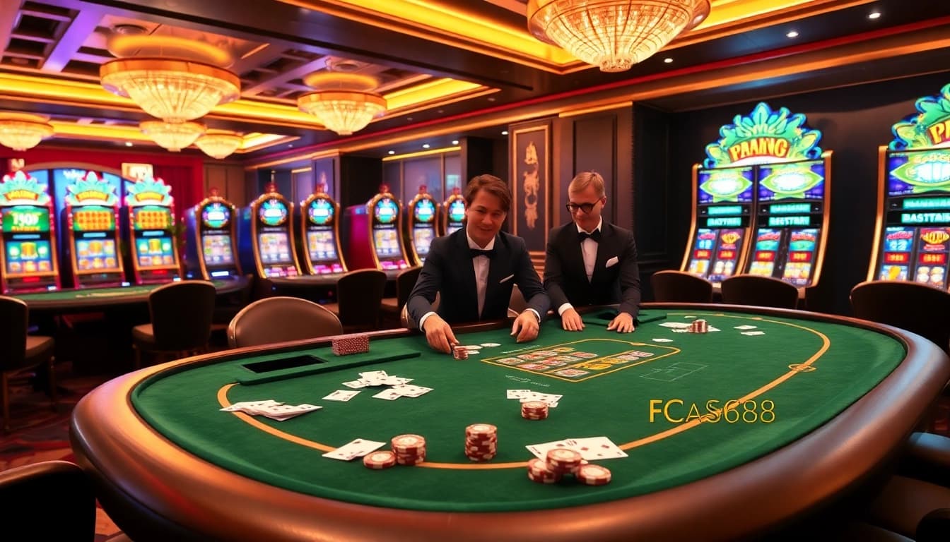Experience thrilling moments at the fc88 casino table surrounded by elegant gaming elements.