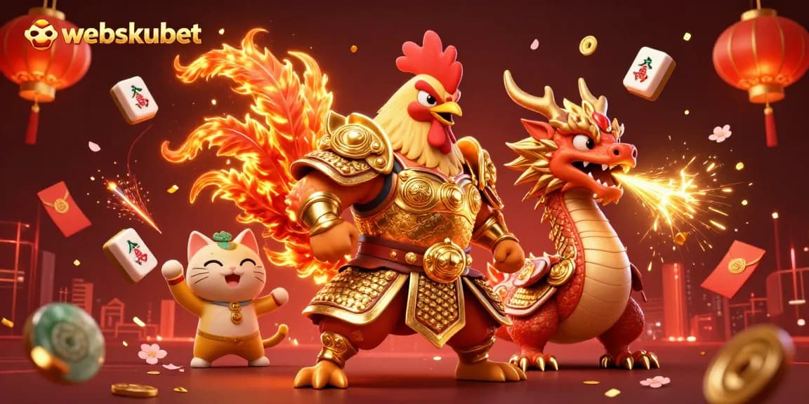 Engage with the vibrant world of webskubet as the rooster warrior battles alongside a dragon hatchling.