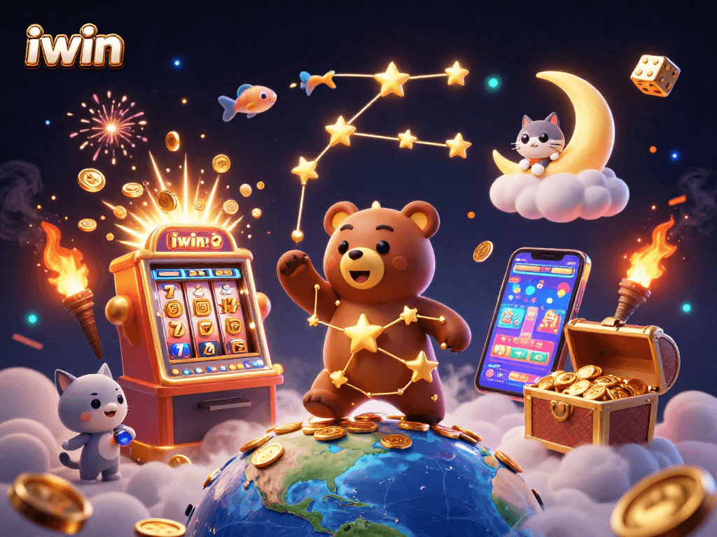 Play at iwin and win jackpots while enjoying a vibrant casino scene filled with fun characters.