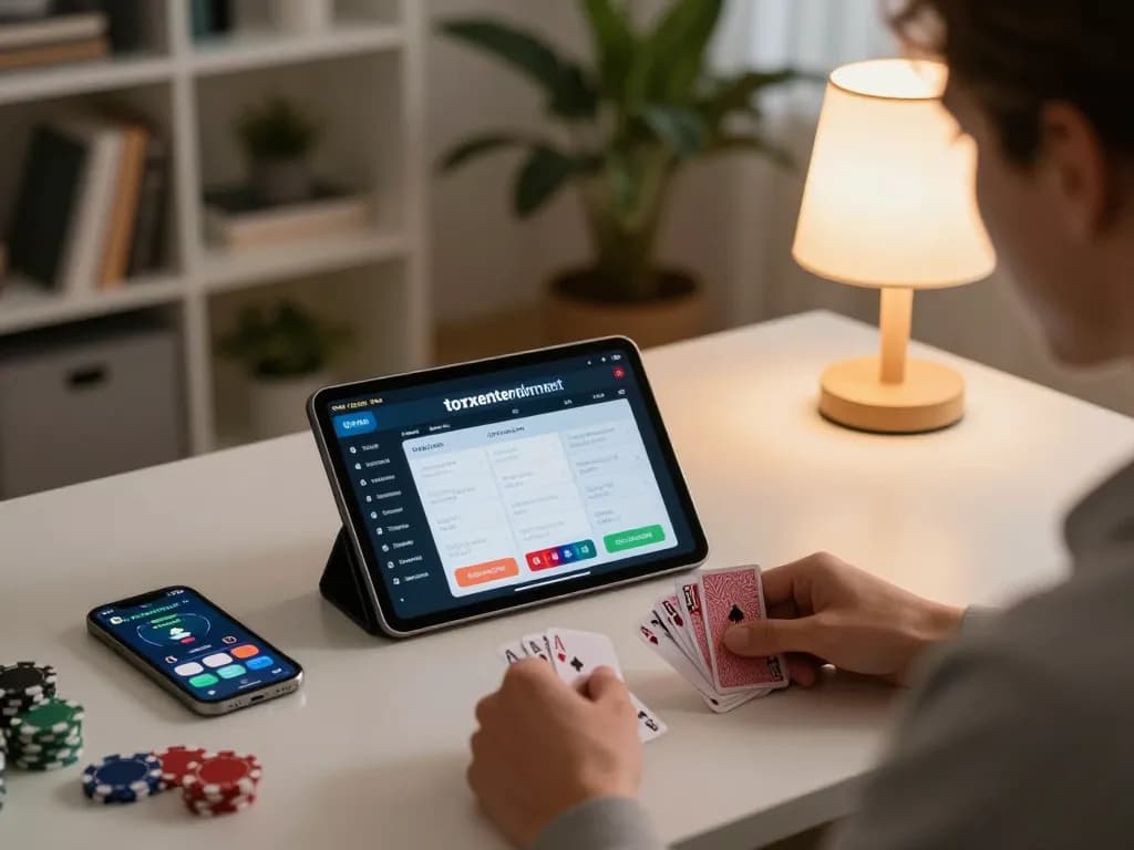 Engaging player using the torxentertainment app for online poker, showcasing strategic gameplay.