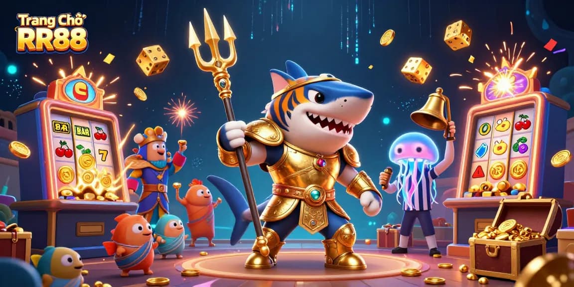 Experience thrilling gameplay at Trang Chủ RR88 with vibrant slot machines and a dynamic underwater scene.