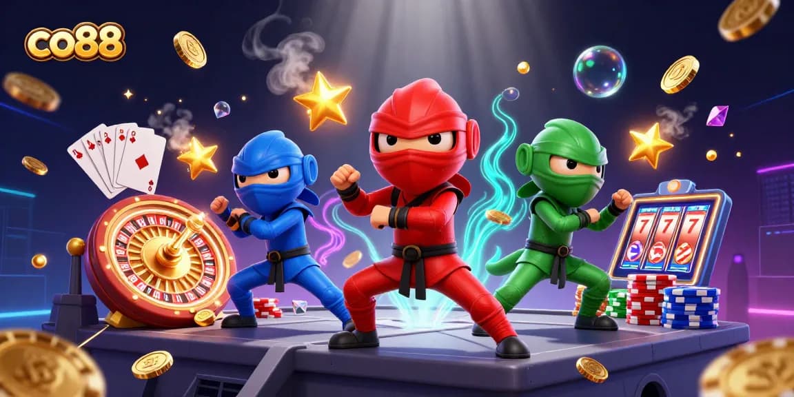 Experience the thrill of gaming at co88 with vibrant chameleons in a dynamic casino scene.