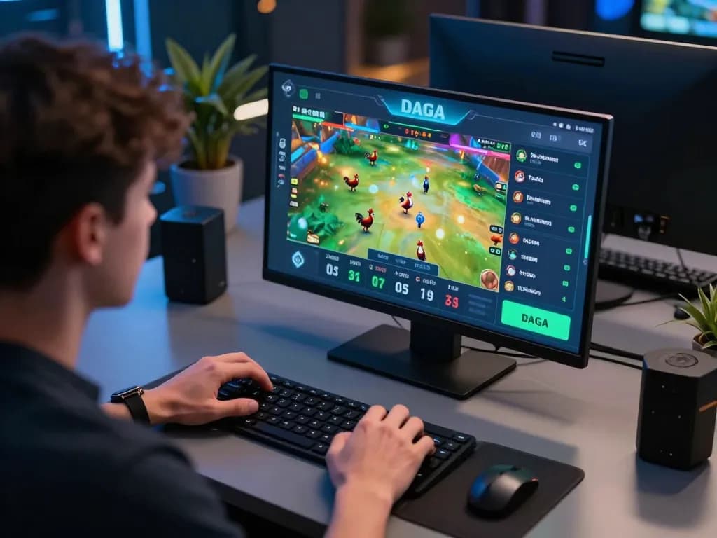 Daga online gamer placing live bets on an immersive cockfighting match