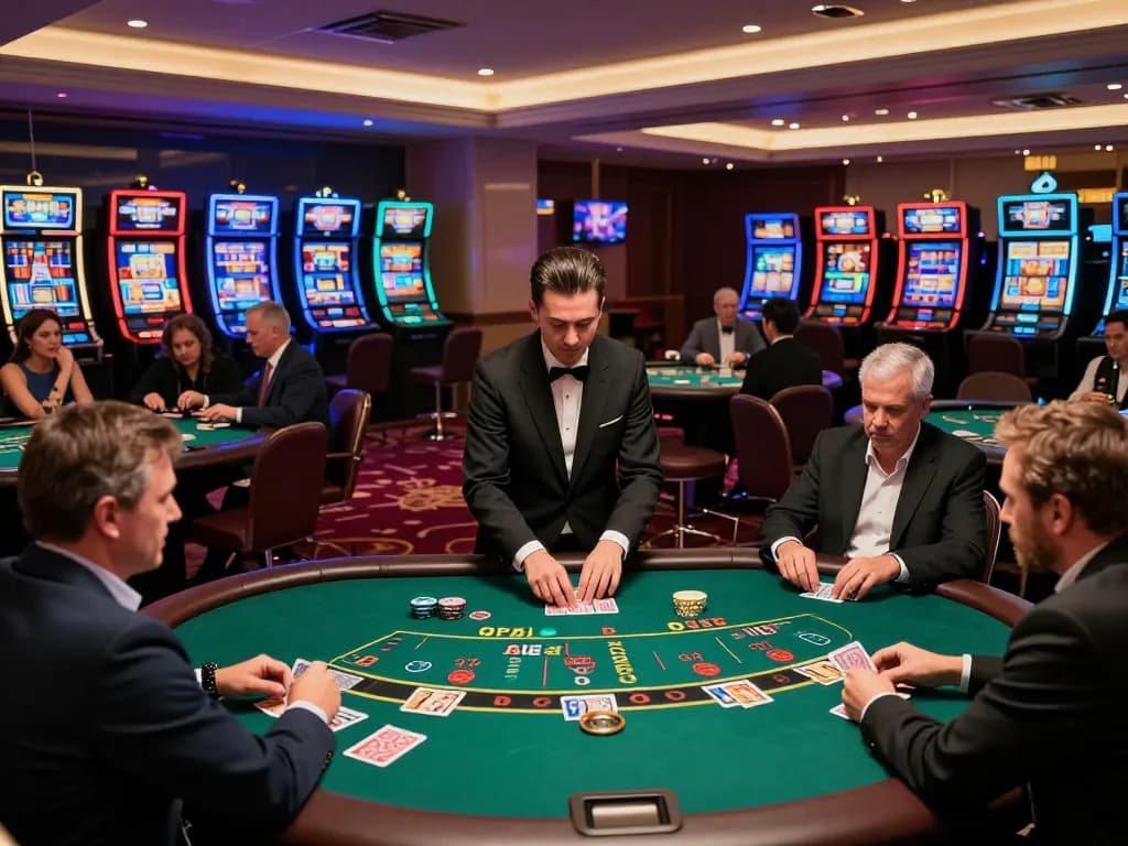 Players engaging in strategic blackjack at s666 casino, featuring vibrant tables and dynamic atmosphere.