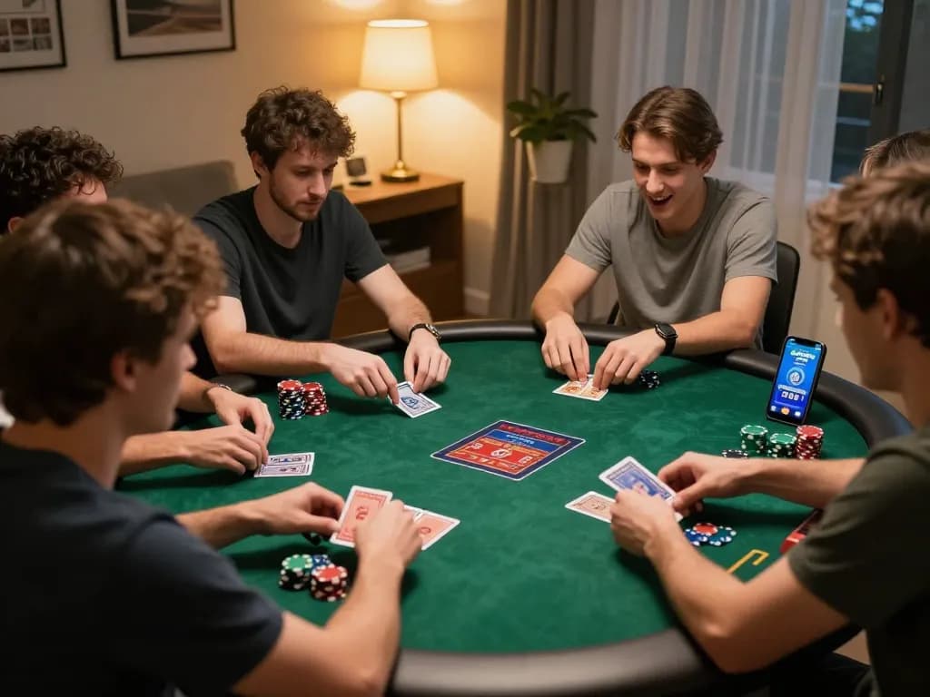 Engaged players enjoying a dynamic online poker game on CK444 casino platform in a cozy home setting.