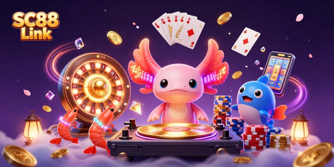 Spin with the vibrant SC88 Link in this dynamic casino scene featuring exciting game elements.