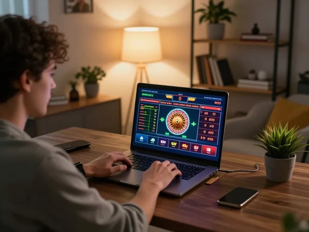 oxbet player engaging in online roulette at home, showcasing strategic gameplay and comfortable atmosphere