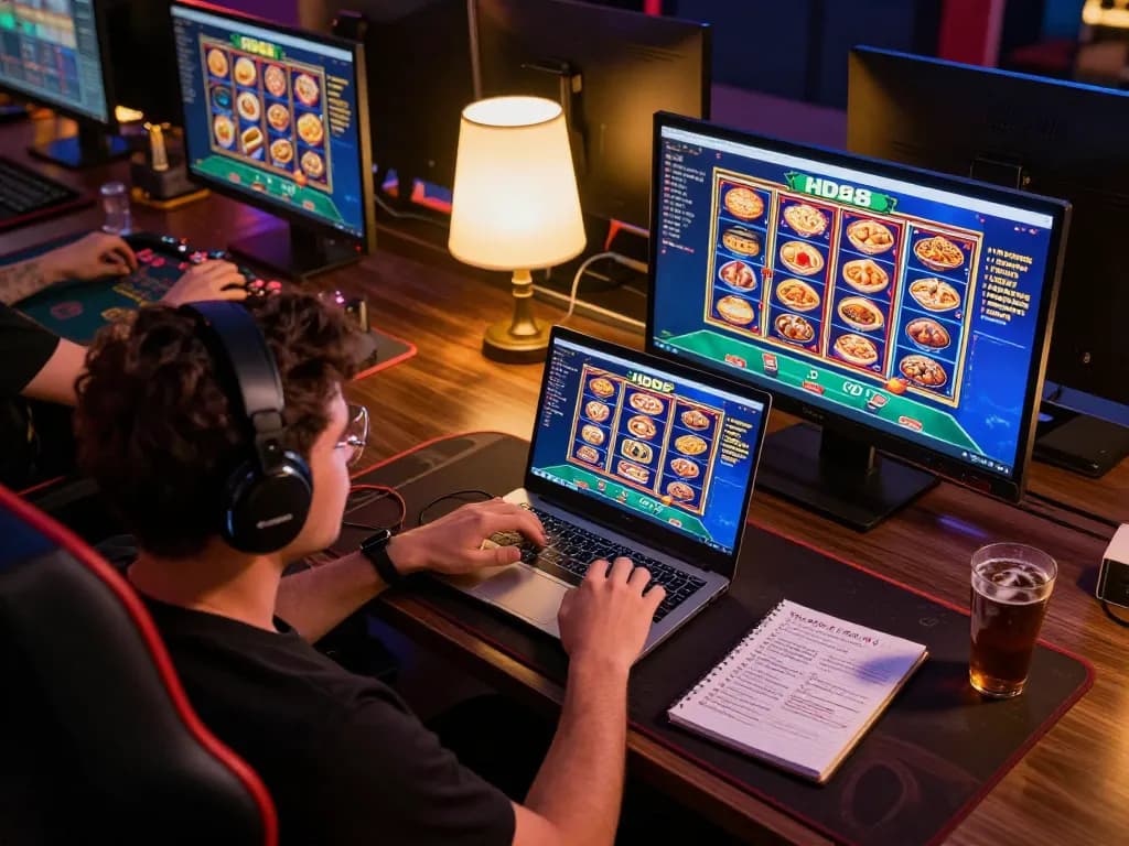 Engaging gaming experience at HD88 online casino with player focused on laptop screen.