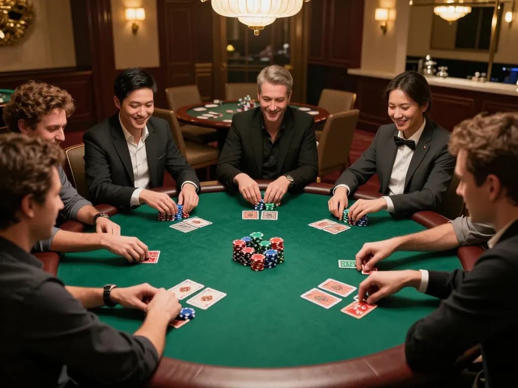 Enjoy exciting poker action at FIVE88 casino with players strategizing and enjoying the competitive atmosphere