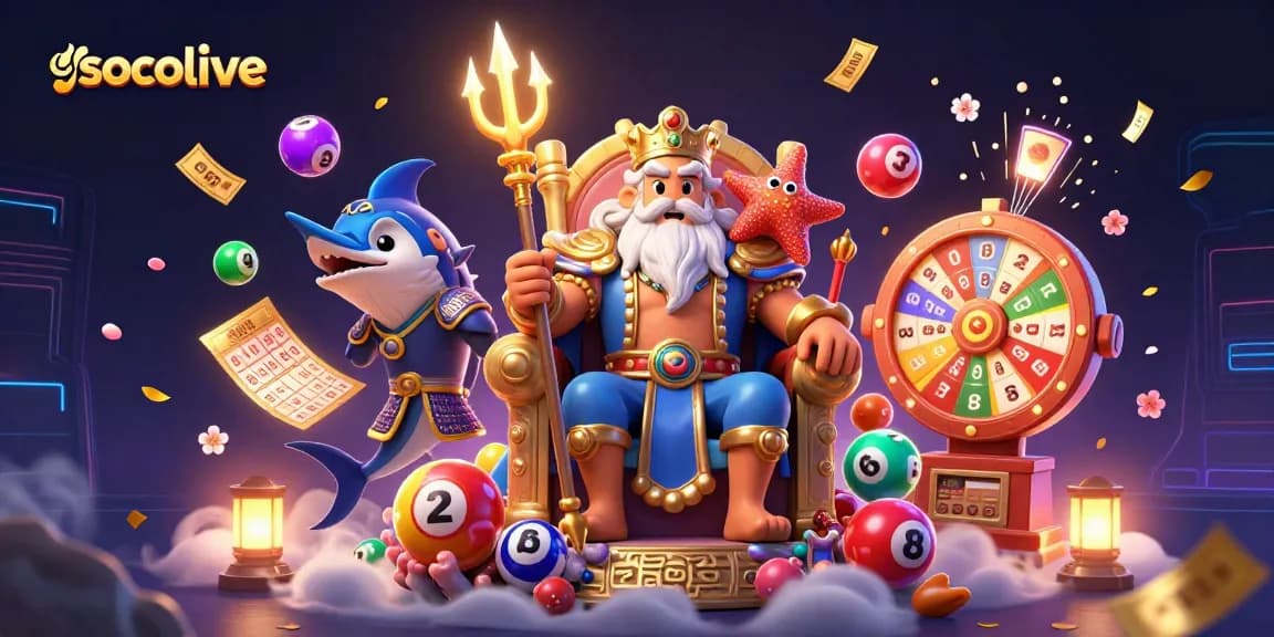 Socolive delivers vibrant lottery and gaming experience with animated characters and engaging elements.