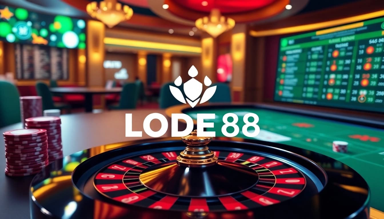 Gaming excitement at LODE88 with vibrant roulette and poker details.