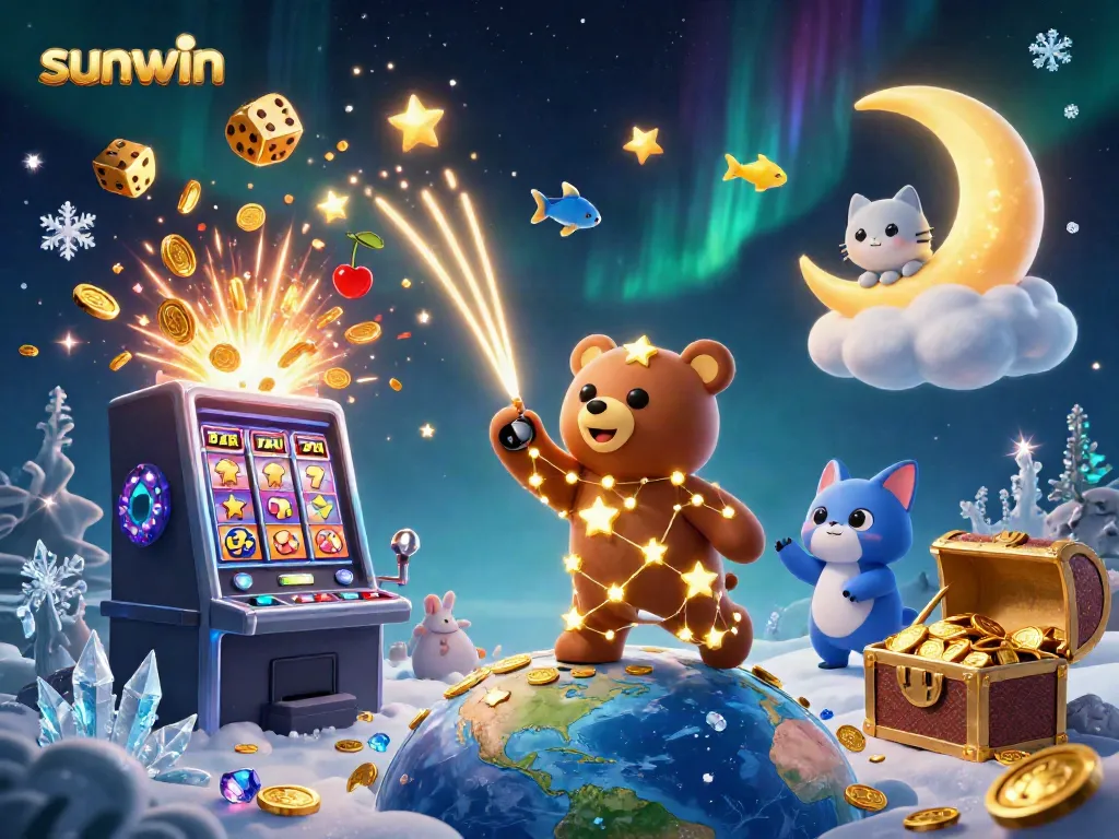 Experience the excitement of sunwin with golden stars and a jackpot-filled scene.