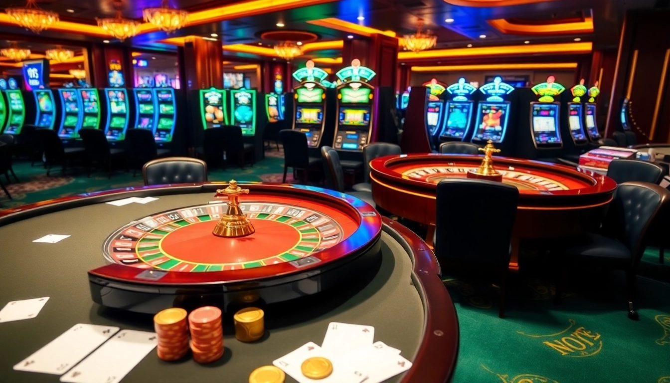 Experience high-end TX88 gaming with vibrant casino tables and elegant slot machines.