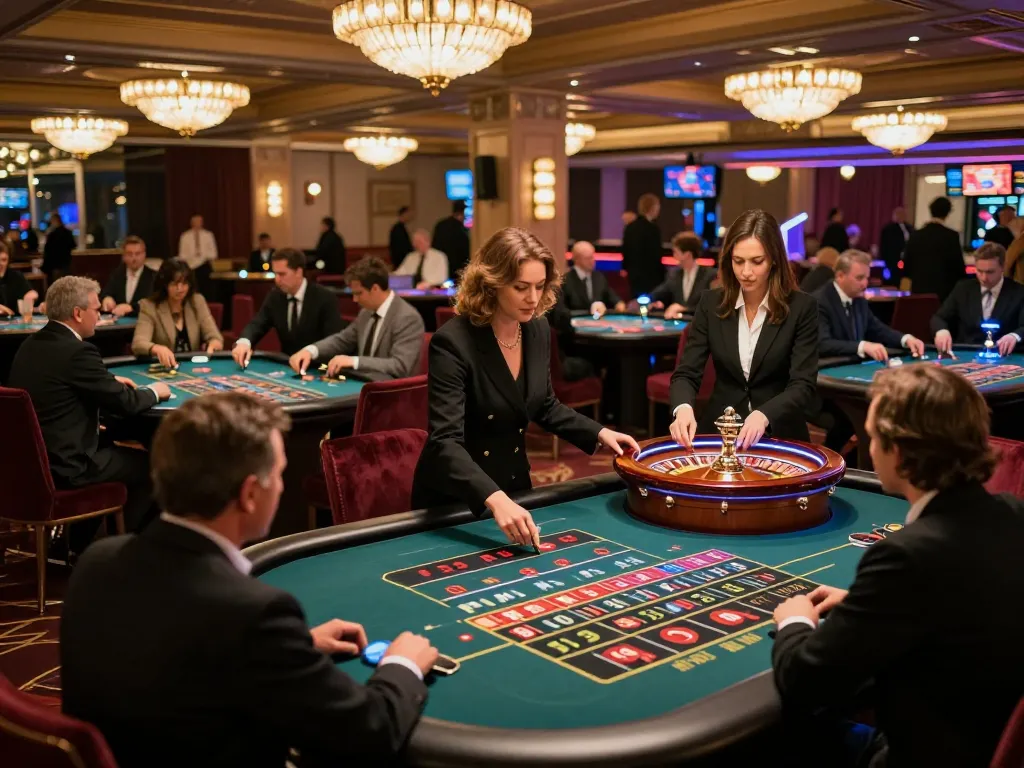 Players enjoying roulette at KU88 casino, showcasing excitement and strategy around vibrant tables.