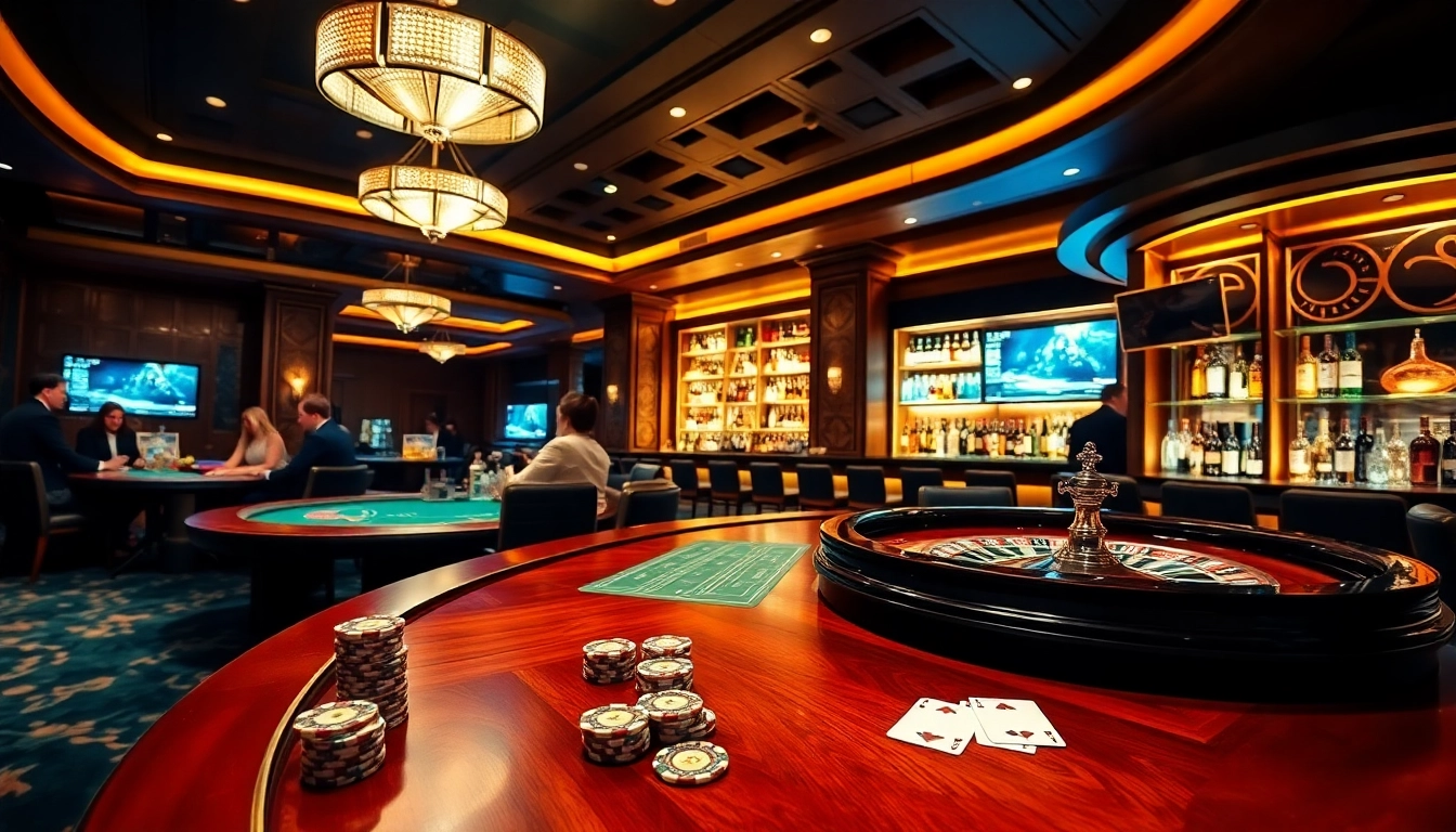 Experience the excitement of gambling at an elegant xo88 casino with poker chips and roulette.