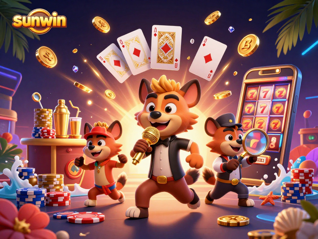 Join the fun at Sunwin's comedy casino club with a vibrant hyena crew!