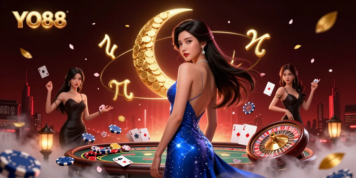 Experience thrilling live casino action with YO88 in an ethereal setting, featuring poker elements.