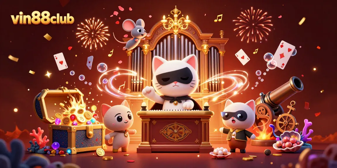 Experience vin88club's enchanting casino atmosphere with a whimsical illustration of gaming excitement.