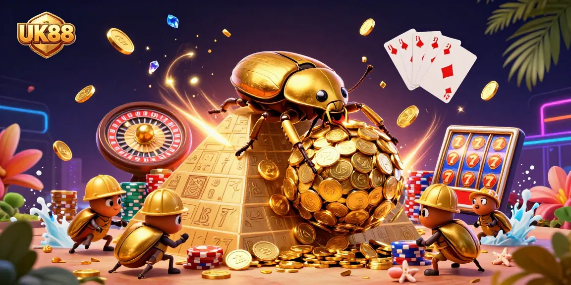 Experience thrilling gameplay at UK88 with golden coins and vibrant casino elements swirling around.