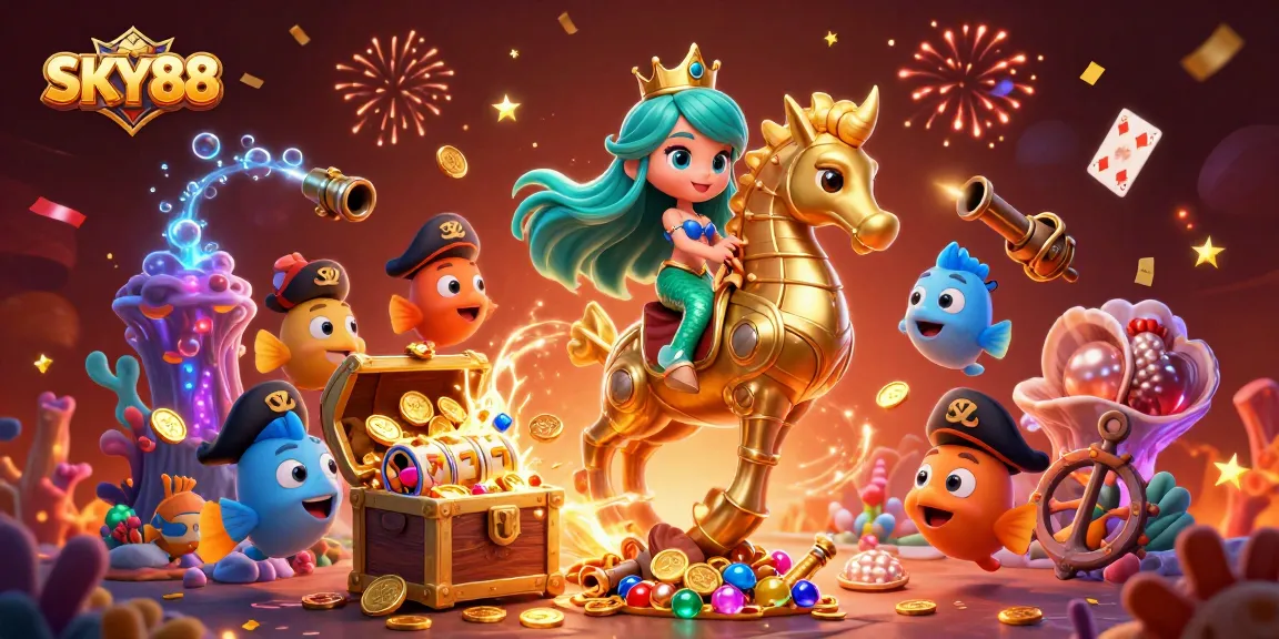 Engage in thrilling casino excitement with SKY88 as the mermaid princess rides into treasure-filled adventure.