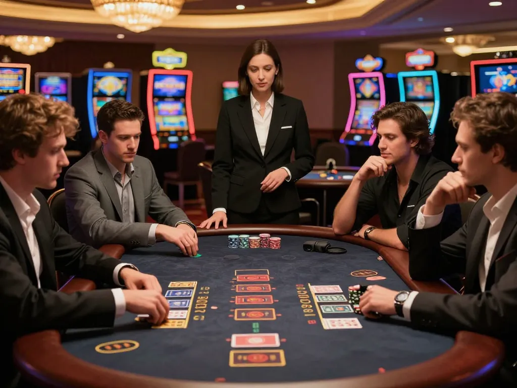 Exciting blackjack gameplay at a casino, showcasing strategic moments at the table, highlighting ta88ai.com experience.