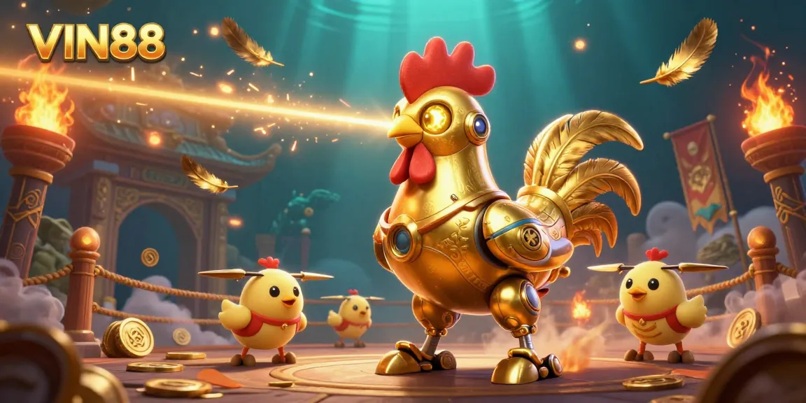 Engage in excitement with VIN88's vibrant 3D casino world filled with dynamic gaming elements and golden treasures.